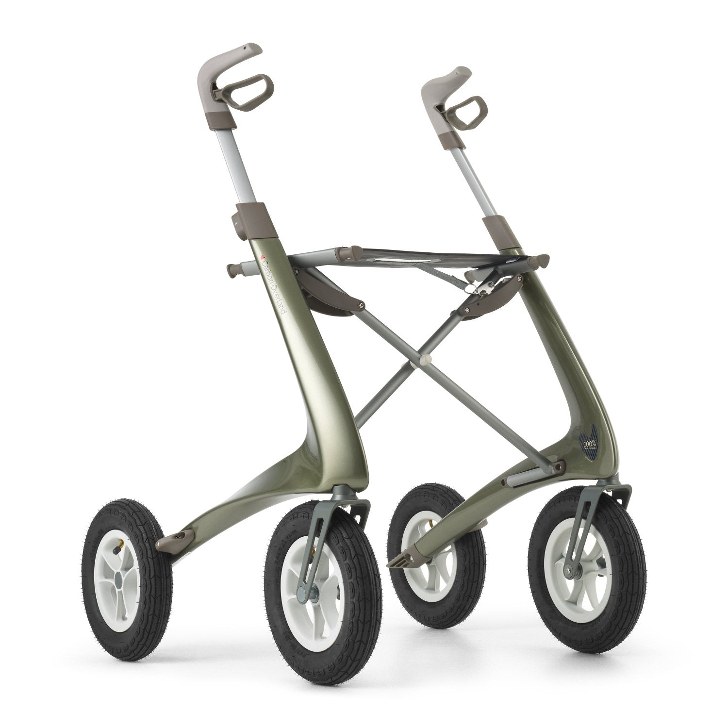 Carbon overland all terrain walker with a seat in defender green