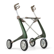 lightweight narrow folding walker with a seat in racing green