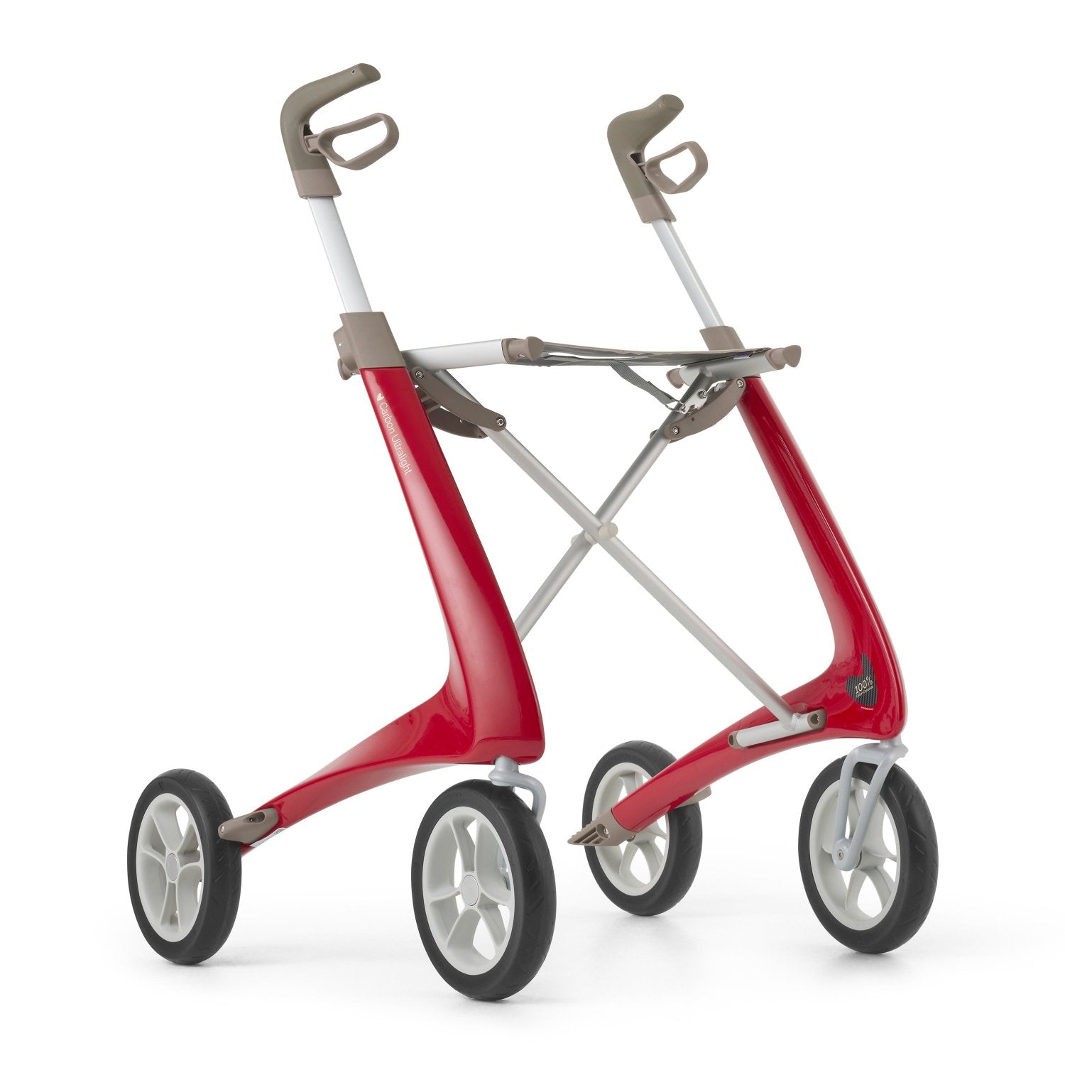 lightweight narrow folding walker with a seat in red