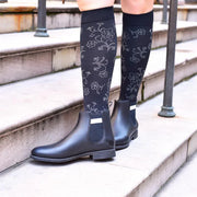 cute black floral compression socks with black boots