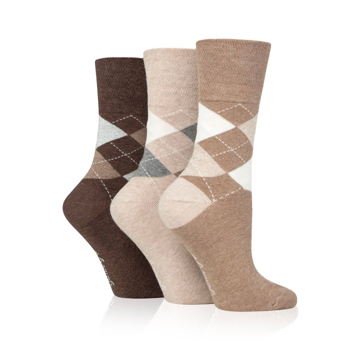 non binding socks in brown argyle