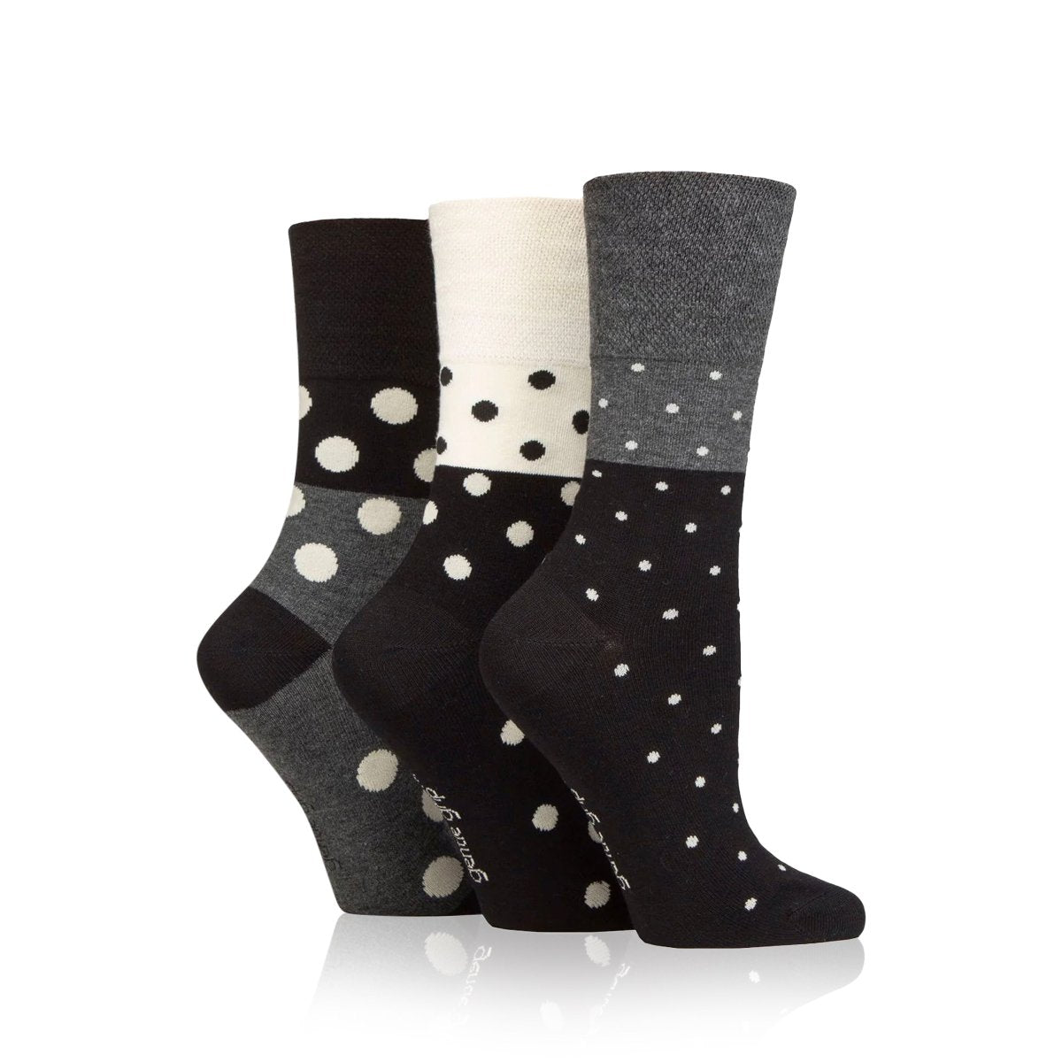 black grey and cream polka dot non binding socks