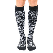 black and white bandana patterned compression socks