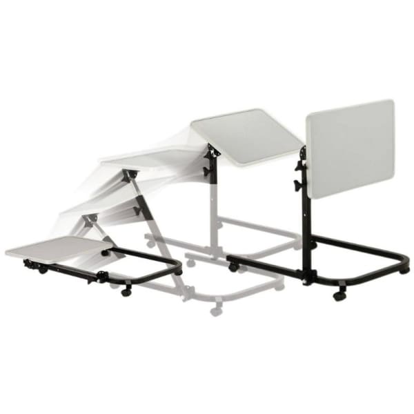 Folding over store bed table