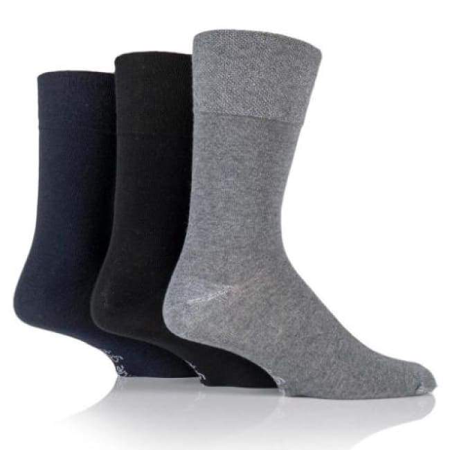 3 Pairs Non Binding Socks for Men in Charcoal, Navy & Black