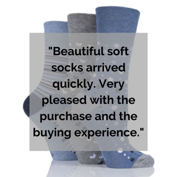 Non Binding Bamboo Socks for Women in Denim Heart Stripe & Dot - Denim Hearts, Dots & Stripes - Diabetic Socks